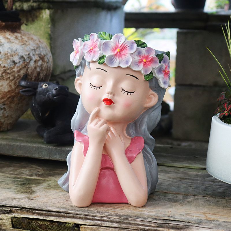 Meditation Girl Flower Pot - Pink