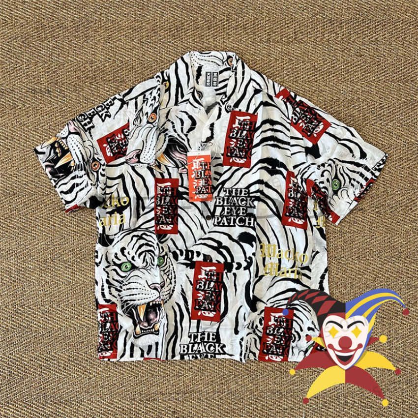 Mens Casual Shirts WACKO MARIA Black Eyepatch Full Print Tiger