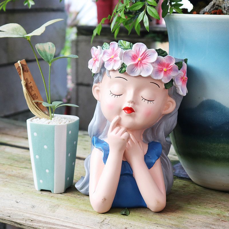 Meditation Girl Flower Pot - Blue