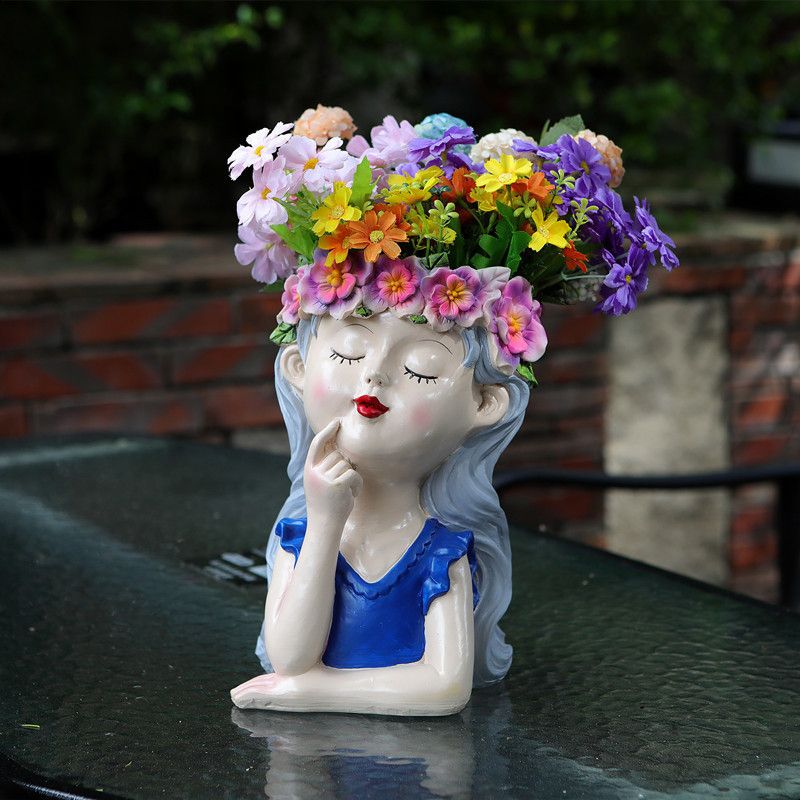 New Meditation Girl Flower Pot - Blue