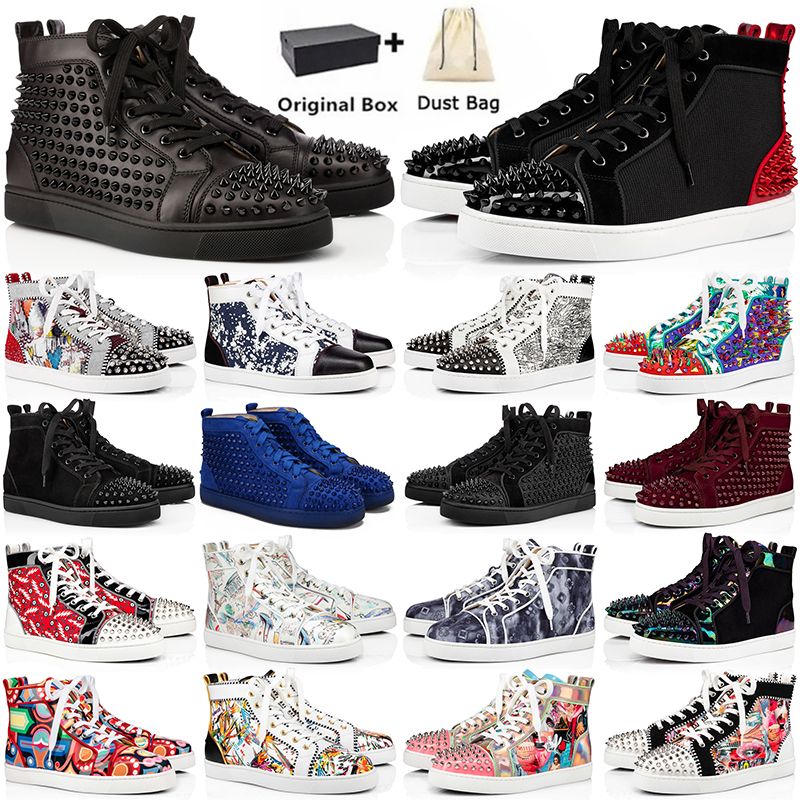 2023 Mens Shoes Red Bottoms Luxurys Designers High Low Tops Studded Spikes  Fashion Suede Leather Black Silver Women Flat Sneaker Party Casual Walking  Jogging Boots From Trending_sneakerss, $51.55