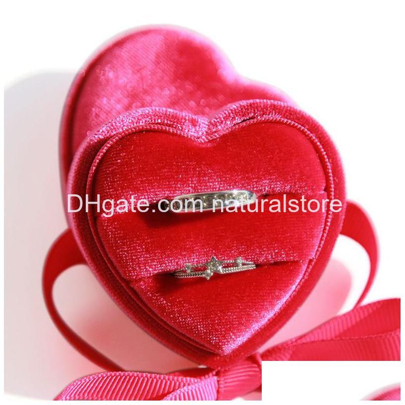 Rose Red Double Ring Box With Ribbon