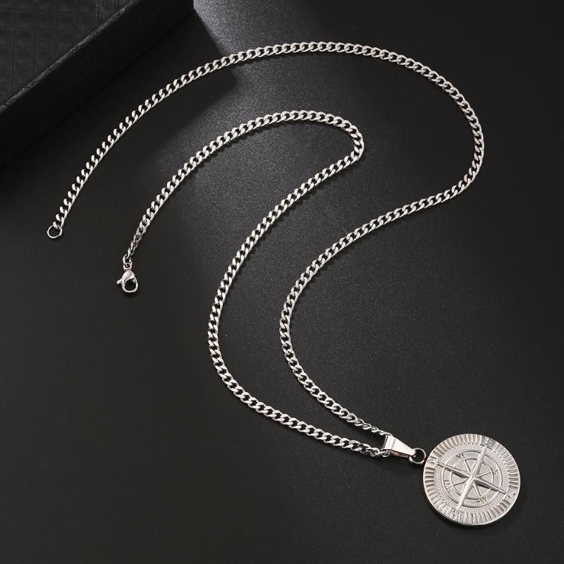 Correntes Hio Hop Colares Para Homens Aço Inoxidável Vela Viagem Bússola Pingente Cubano Figaro Trigo Corrente Colar Casual_voghion.com