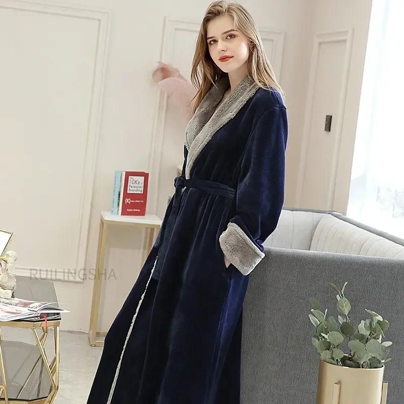 Women Fur Robe Navy