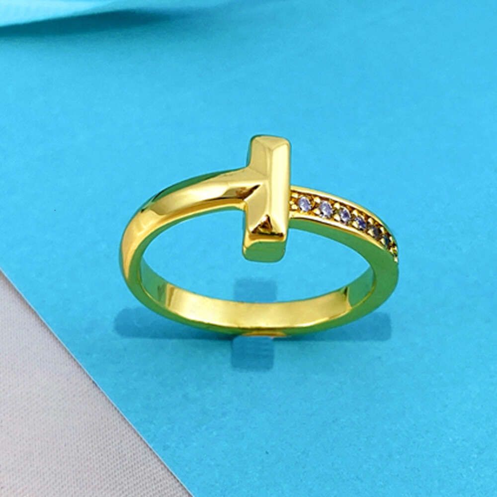 T-shaped Diamond Inlaid Gold Ring