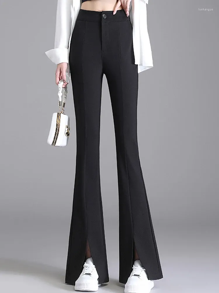 Women Chic Office Wear Straight Pants Vintage High Ladies Trousers