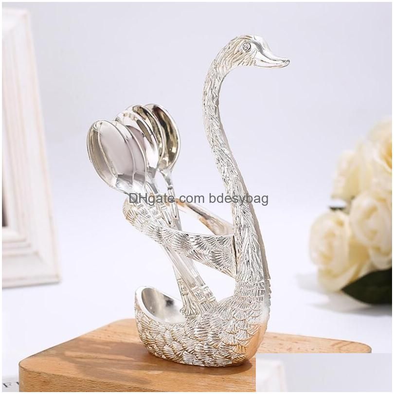 Sliver Swan Base With 6Pcs Spoon