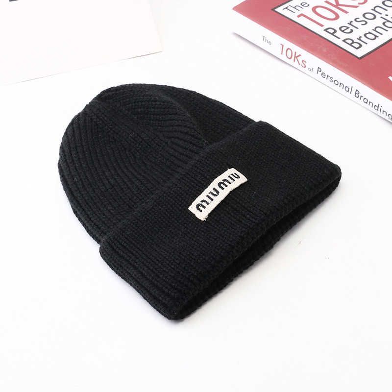 paste miu letter woolen hat black