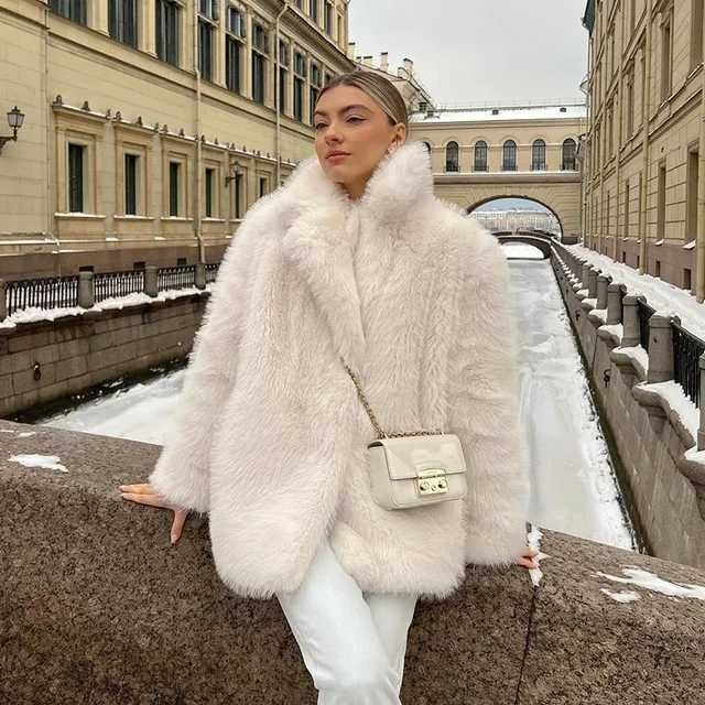 model beige fur coat