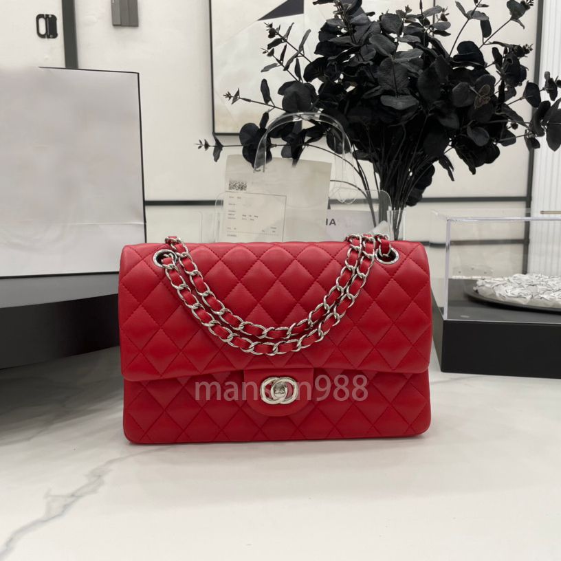 red bag with silver buckle