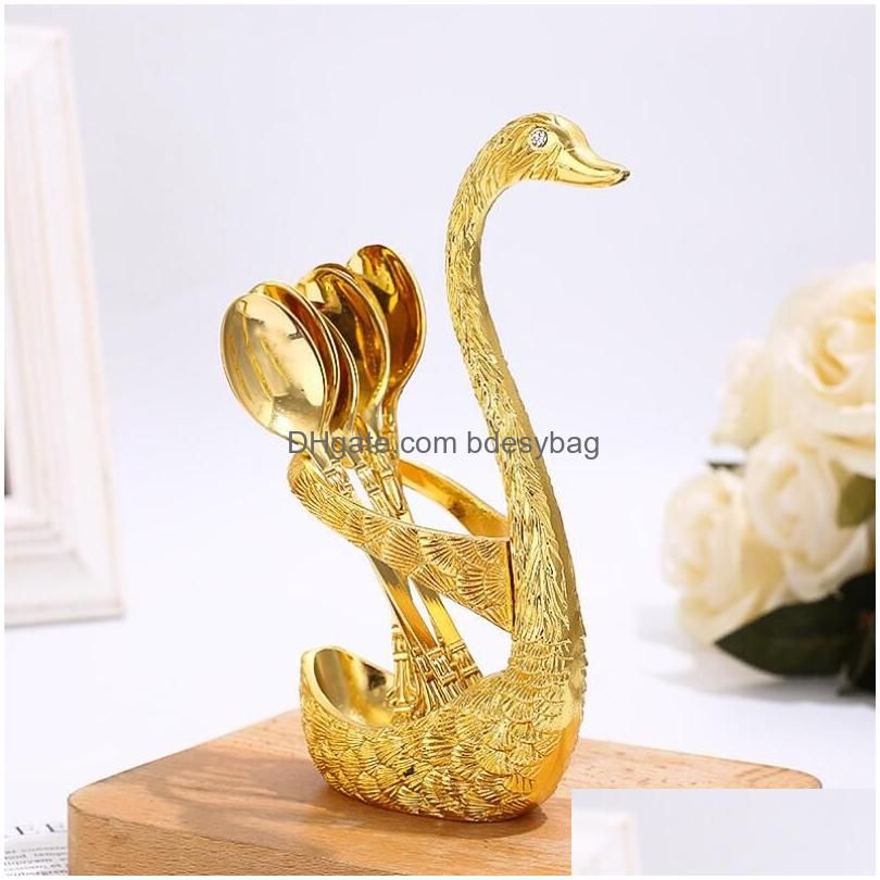 Gold Swan Base With 6Pcs Spoon