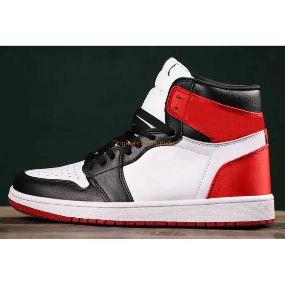 Retro Womens Mens 1 Satin Black Toe Shoes 1s Satin White Red