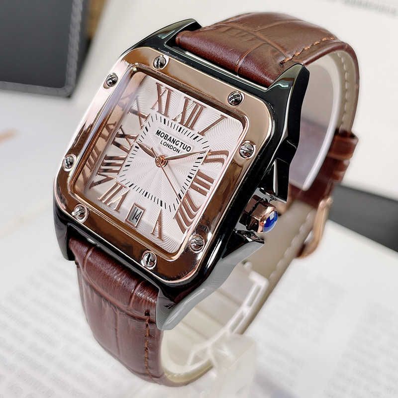 Rose Gold Shell White - Brown Leather