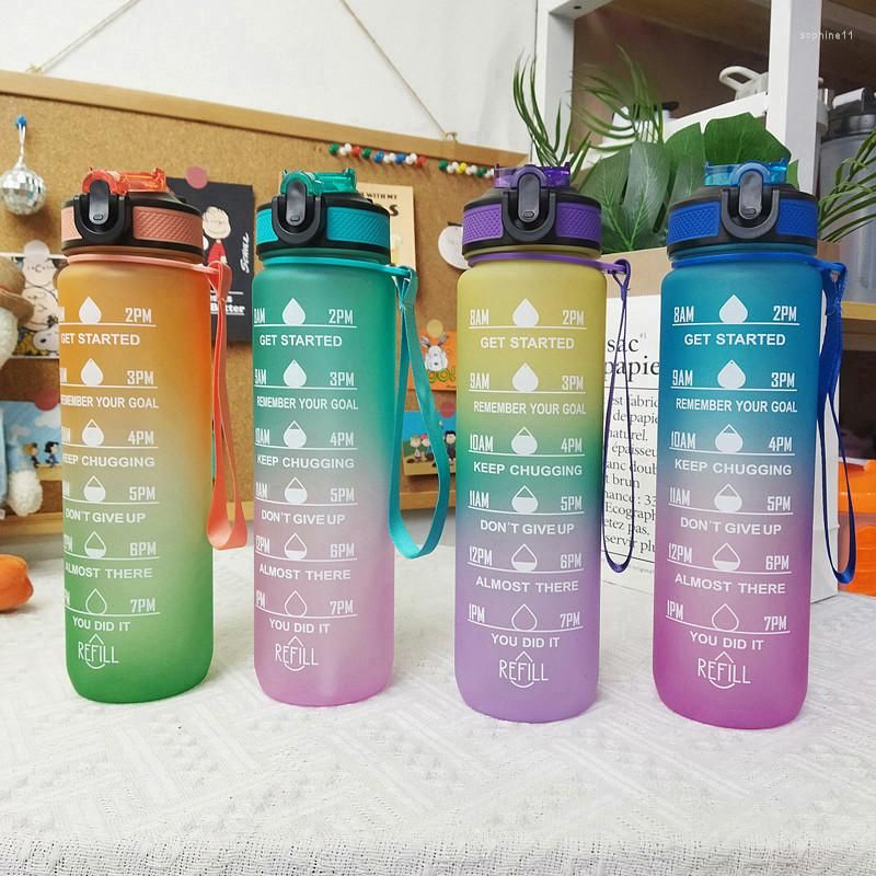 1000ml Sports Water Bottle with Time Marker Outdoor Gym Fitness Portable  Cups