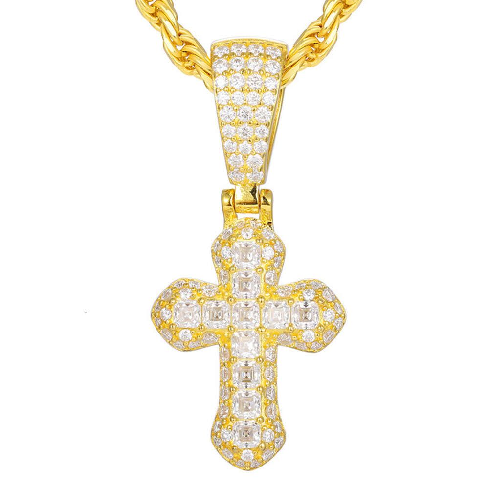 Gold-Kreuz-Anhänger-925 Silber Seilkette