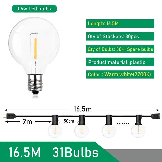 16,5 m 31 lampen-Eu 220 V-stekker