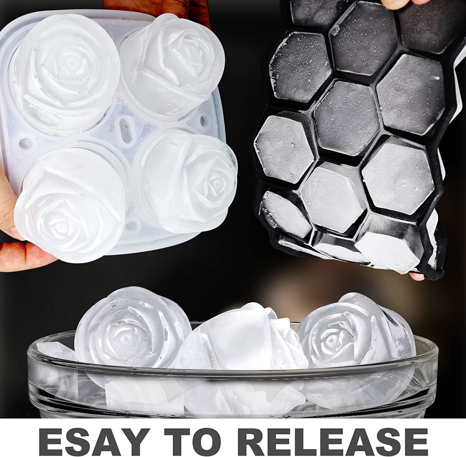 24/36 Ice Trays With Lids Stackable Silicone Ice Trays For Easy Release  Cute Rubber Ice Ball Maker For Cocktails Whiskey Freezer