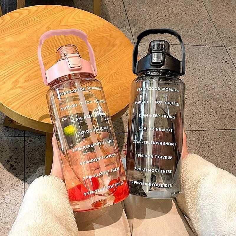 2l Portable Large Capacity Water Bottles Fitness Water Jug With Time Marker