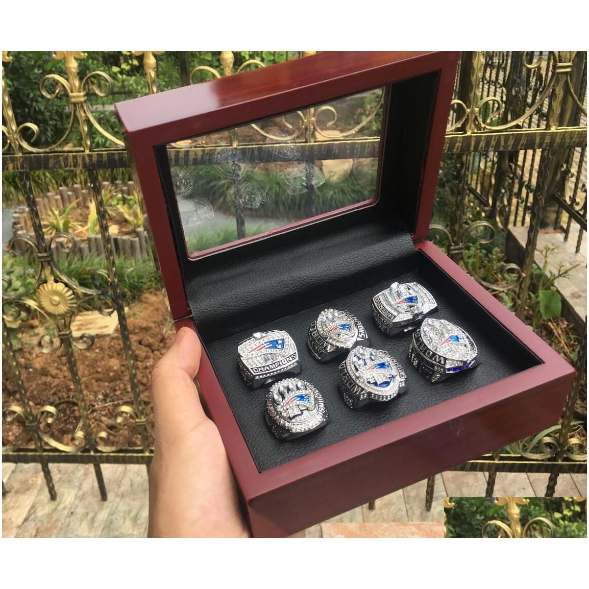 6pcs Patriot Ring Set com caixa de madeira