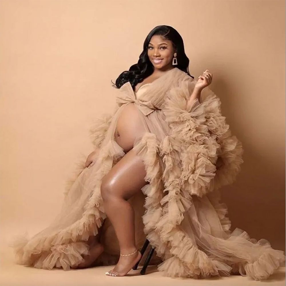 Champagne tulle ruffle sheer robe