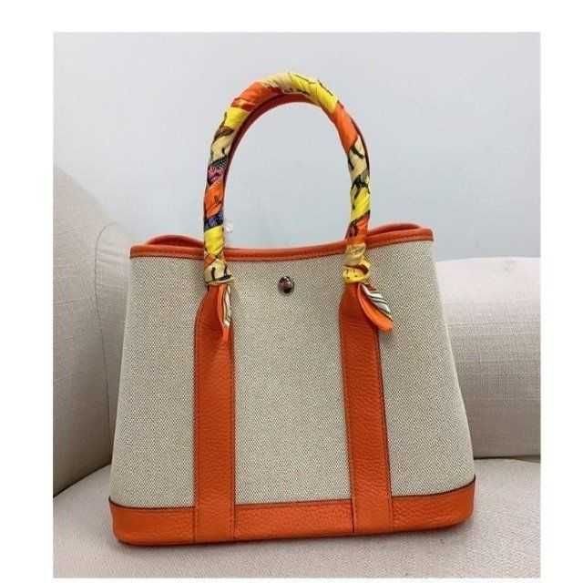 Canvas with leather large orange silk