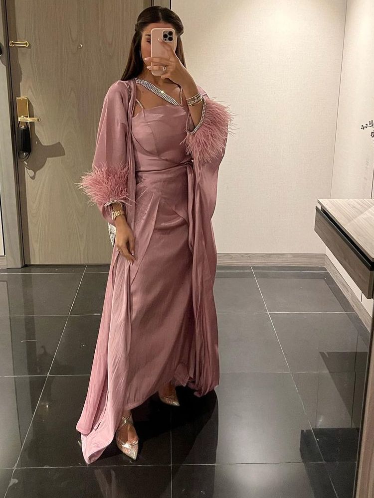 3pcs Pink Abaya Set-xxl