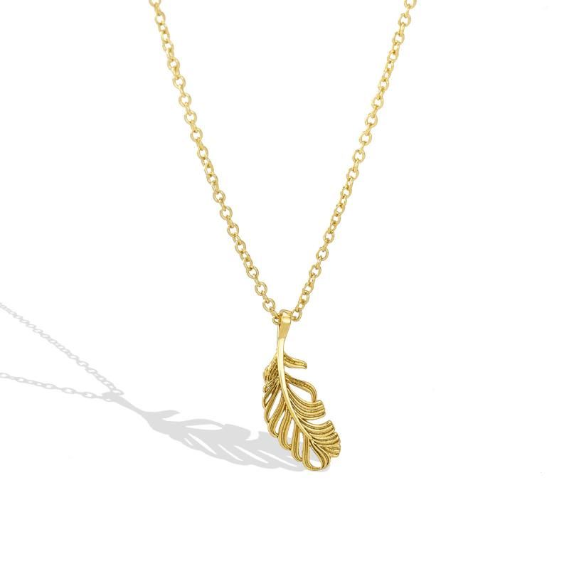 Gold Feather Necklac Copper Plating 18k