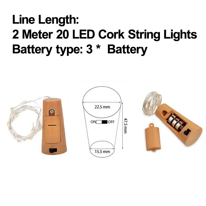 2meter 20 luzes de cordas de cortiça LED