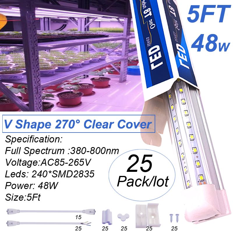 5Ft 48W V Shape 270° Clear Cover