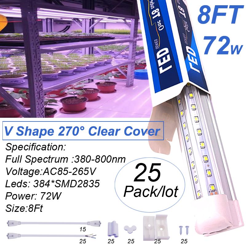 8Ft 72W V Shape 270° Clear Cover