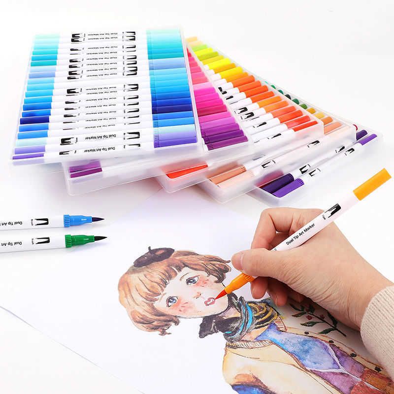 Watercolor 12 es Markers Brush Pens Set Painting Drawing Manga