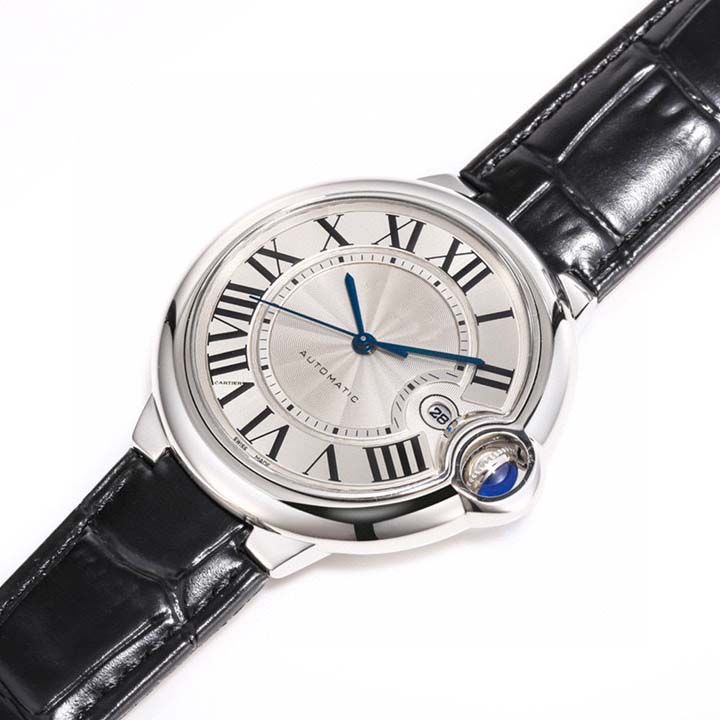 Black strap silver dial