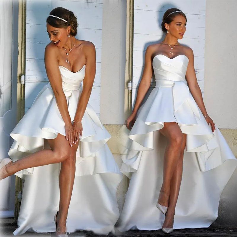 2023 High Low A Line Wedding Dress Short Front Long Back White Satin Simple Bridal  Gowns Sweetheart Vintage Vestido De Novia Garden Beach Robe From  Dlovebridal, $82.26 | Dhgate.Com