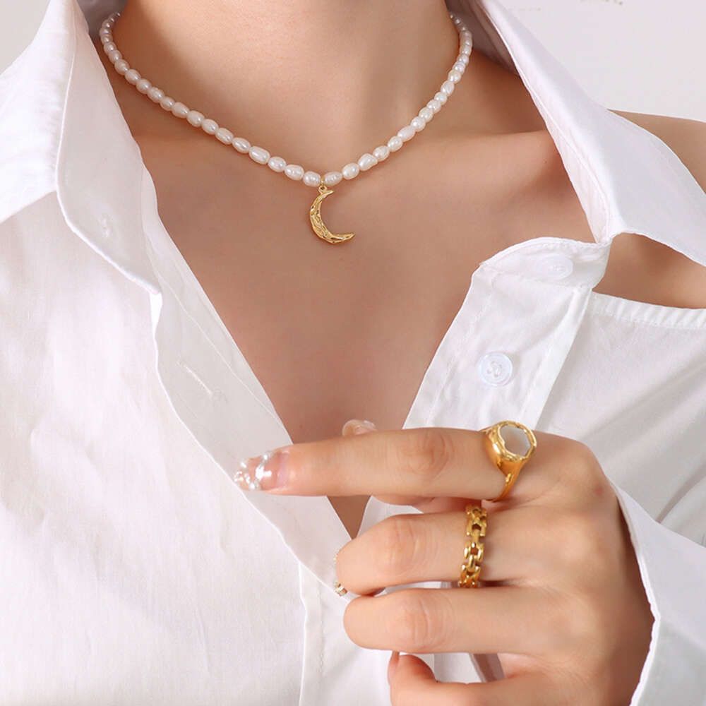 P735 Golden Pearl Necklace -36+7cm