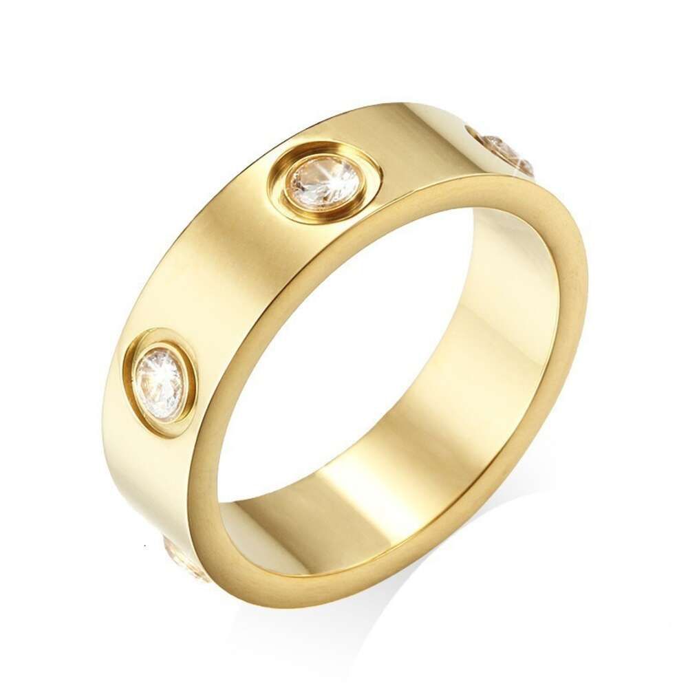 Goud 4mm ring met print 6 diamanten