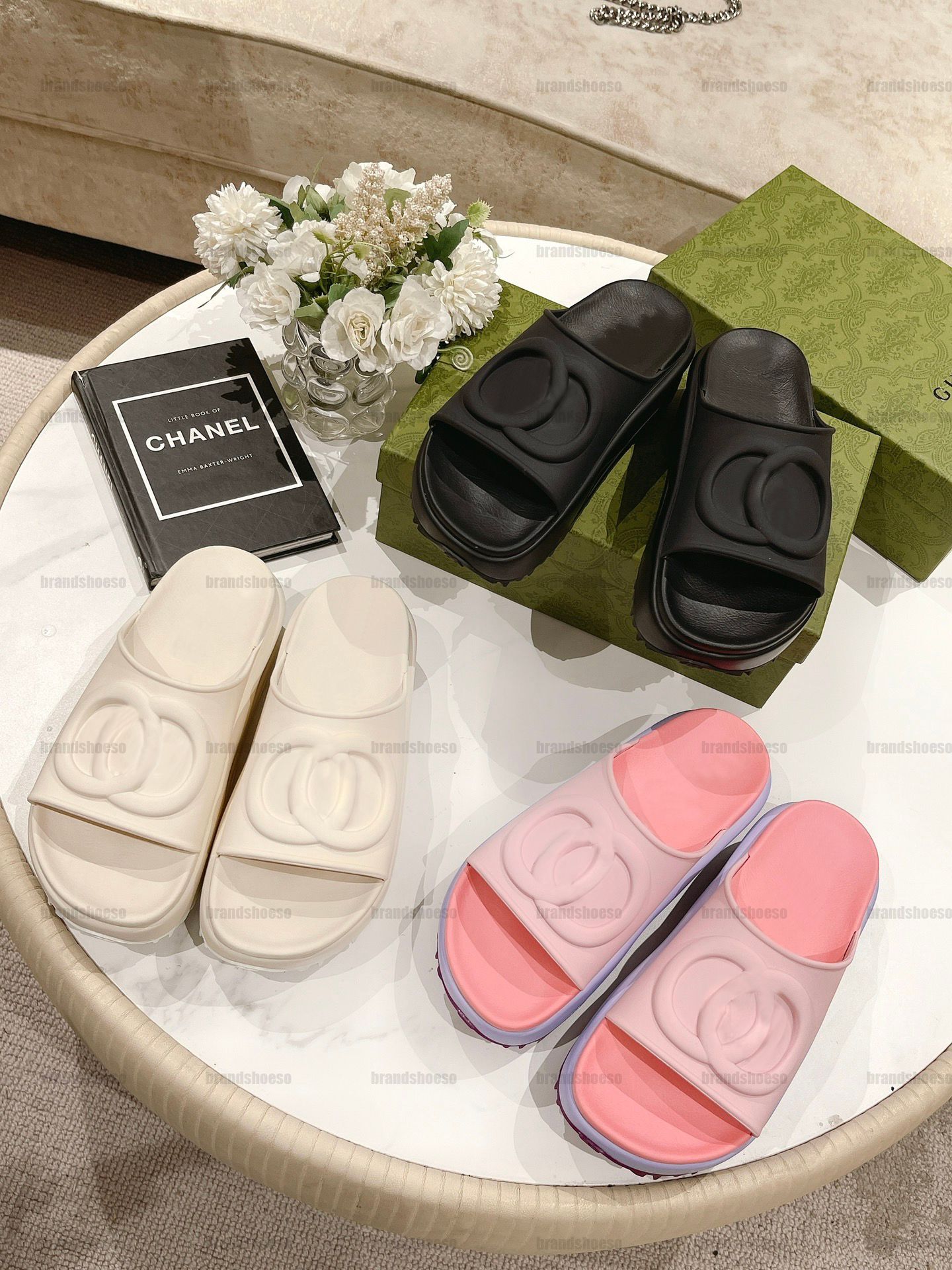Designer slippers kleurrijke dames platform mode sandalen midden hak hoog  55 mm canvas riem doos sandalen