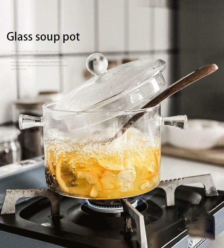 Pink Soup Pot Glass Binaural Stockpot Kitchen Pot High