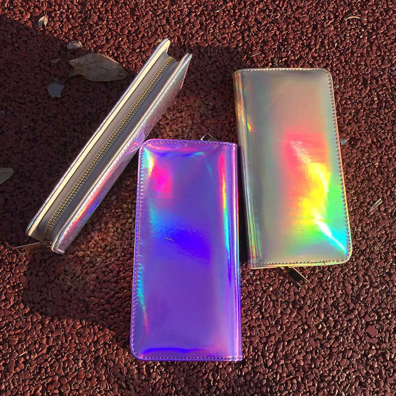billetera holográfica láser láser bolso largo bolso billeteras para mujeres carteras zip teléfono
