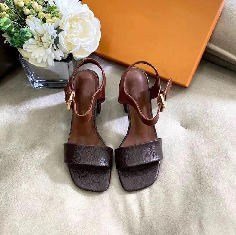 Brown Flower Thick heel