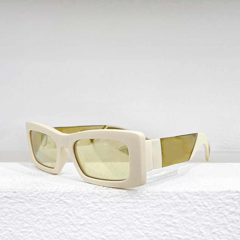 Beige White Frame Golden Mirror Lens