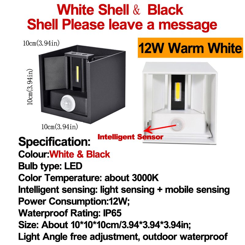 Sensor inteligente quadrado branco quente 12w