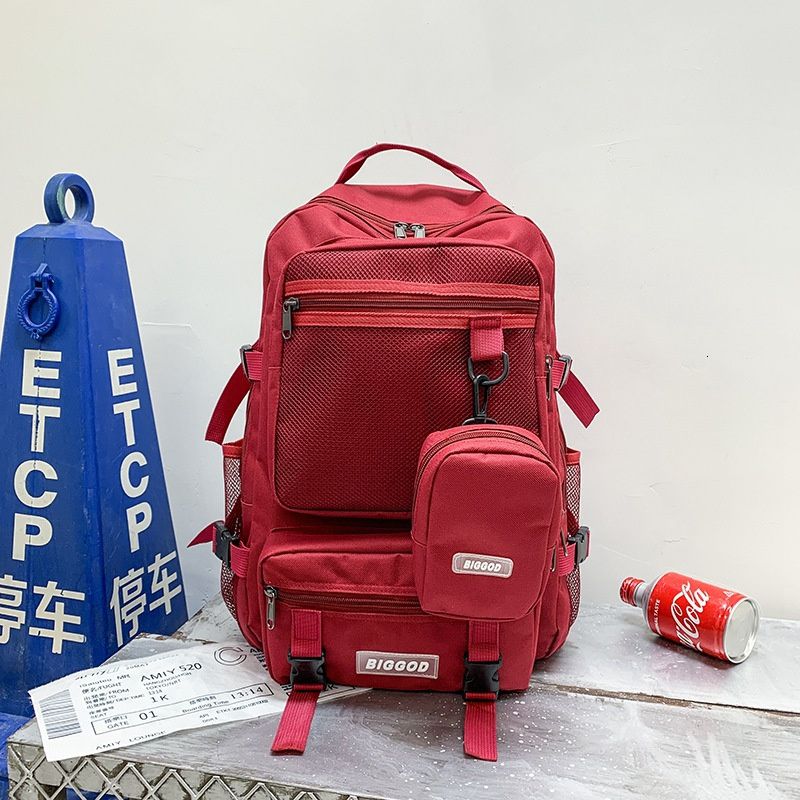 red lady backpack