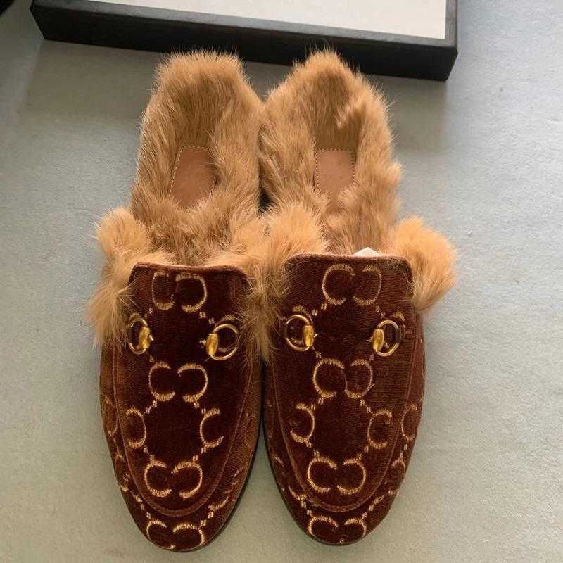 brown embroidered wool slipper