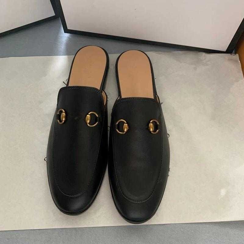 black leather slippers