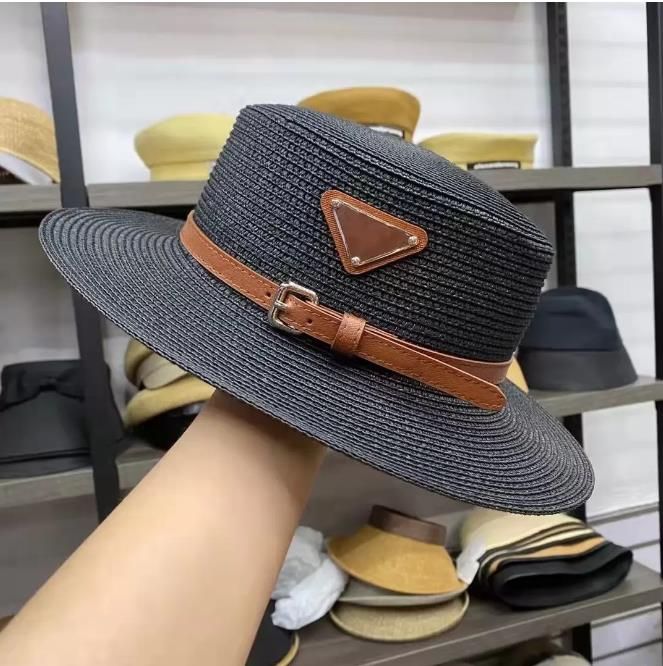 4#Black straw hat with brown belt