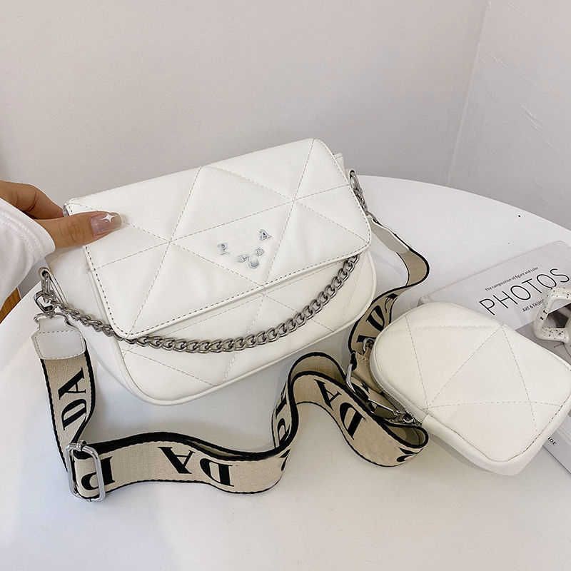 two in one diamond lattice bag white