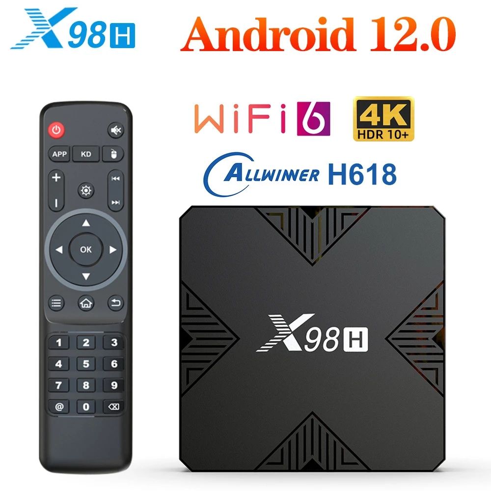 Boîtier Smart TV X98H Pro, Android 12.0, Allwinner H618, 4K, WiFi 6, 1000M,  Android 12, Lecteur