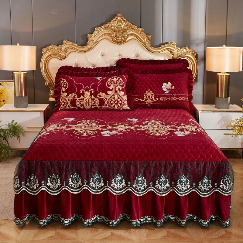 Prehistorisch Bourgeon romantisch Bed rok hoog graad luxe zacht bedrok winter pluche dikke quilted bed cover  rok king queen