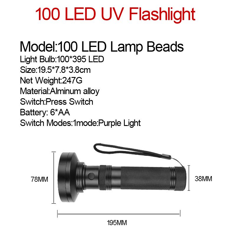 100 LED UV-ficklampa