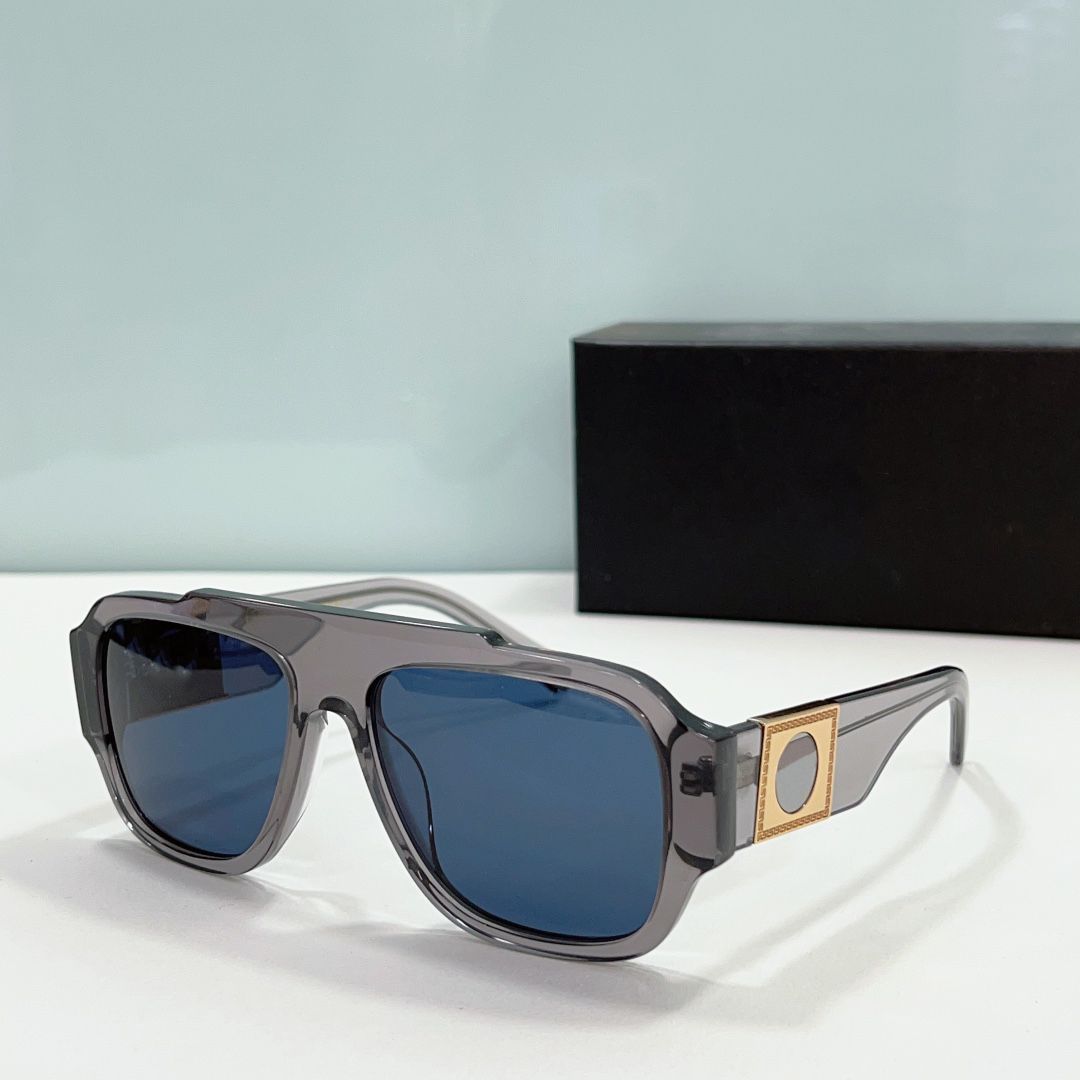 grey gold frame blue lens